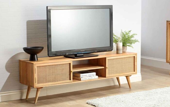 Desser Manhattan Wide Rattan & Wood TV Stand With Storage In Natural