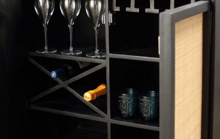 Desser Manhattan Tall 2 Door Sideboard Rattan & Wood Wine Cabinet in Black Desser Manhattan Tall 2 Door Sideboard Rattan & Wood Wine Cabinet in Black