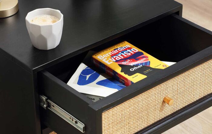 Desser Venice 2 Drawer Bedside Table Rattan & Mango Wood in Black