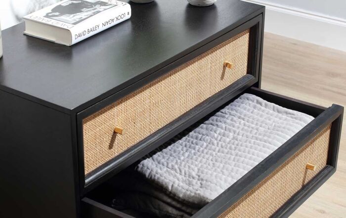 Desser Venice 3 Drawer Chest Unit Rattan & Mango Wood in Black