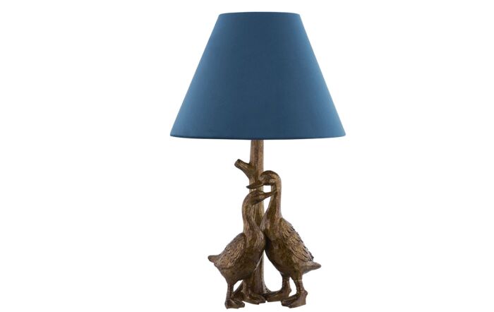 Hill Interiors Silver Pair Of Ducks Table Lamps With Velvet Shade