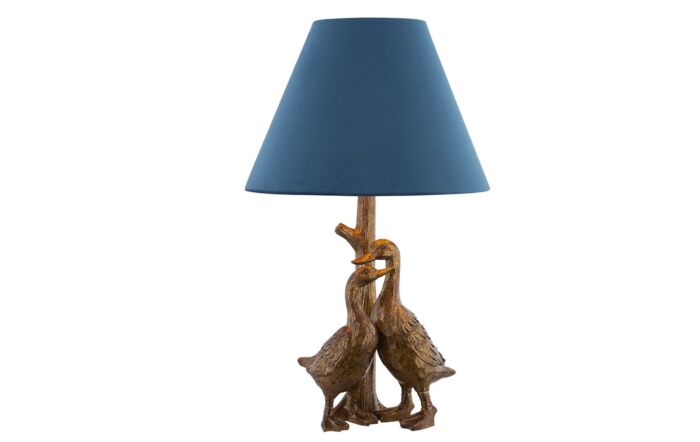 Hill Interiors Gold Pair Of Ducks Table Lamps With Velvet Shade