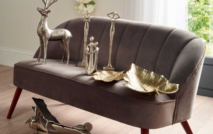 Pacific Lifestyle Dove Grey Velvet Sofa with Walnut Effect Legs