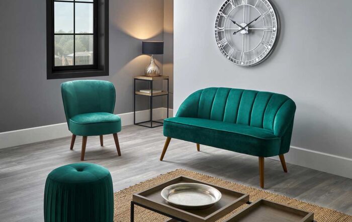 Pacific Lifestyle Velvet Buttoned Cylinder Pouffe-Forest Green