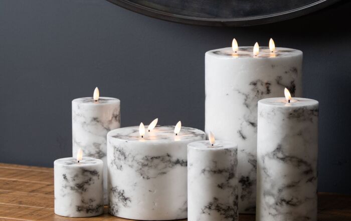 Hill Interiors Luxe Collection Natural Glow 3.5 x 9 Marble Effect LED Candle Set Of 3