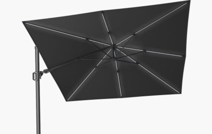 Pacific Lifestyle Glow Challenger T2 3m Square Manhattan Grey Free Arm Parasol With 90kg Wheeled Base