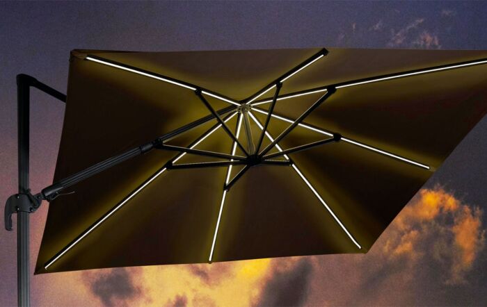 Pacific Lifestyle LED Glow Lighting side arm parasol with polished granite base