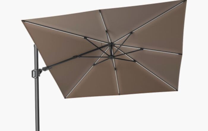 Pacific Lifestyle Glow Challenger T2 3m Square Havana Taupe Free Arm Parasol With 90kg Wheeled Base