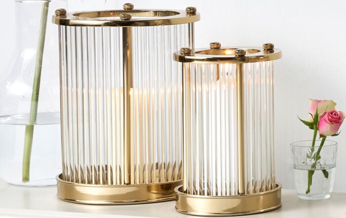 Pacific Lifestyle Gold Metal And Clear Textured Glass Small Hurricane