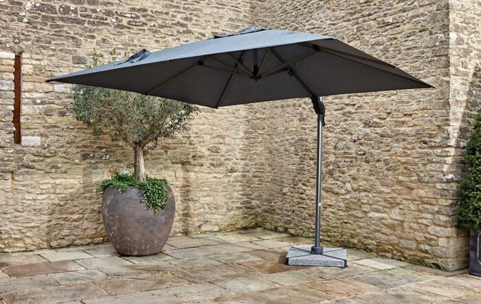 Bramblecrest Chichester 3M Square Crank Handle Parasol with Granite Base and FREE Cover - Grey