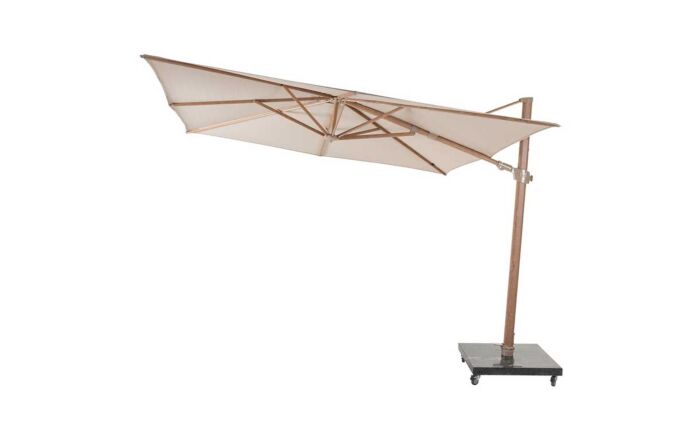 4 Seasons Outdoor Hacienda 300 x 400 cm Wood Look Parasol with 125kg Siesta Granite Grey Base with Wheels - Sand