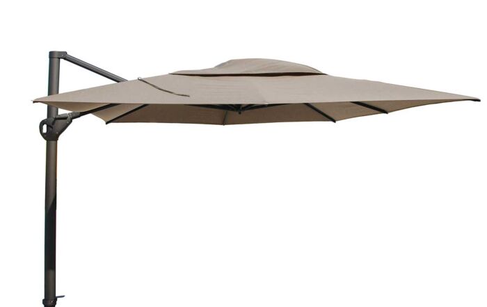 4 Seasons Outdoor Hacienda 300 x 400 cm Parasol with 125kg Siesta Granite Grey Base with Wheels - Taupe