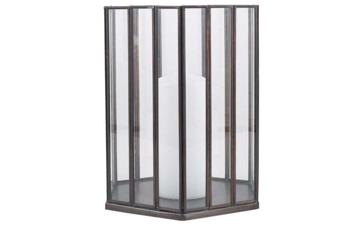 Pacific Lifestyle Antique Brass Metal & Glass Hexagonal Small Lantern