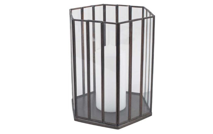 Pacific Lifestyle Antique Brass Metal & Glass Hexagonal Small Lantern