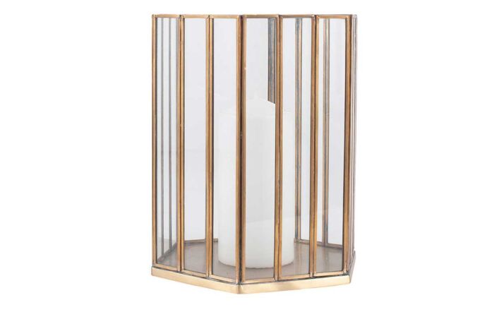 Pacific Lifestyle Shiny Brass Metal & Glass Hexagonal Small Lantern