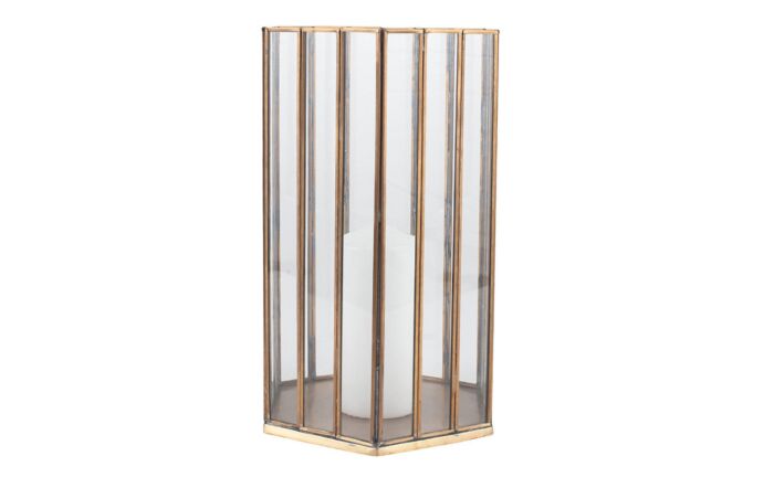 Pacific Lifestyle Shiny Brass Metal & Glass Hexagonal Large Lantern