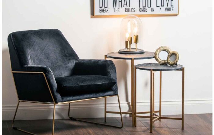 Hill Interiors Set Of 2 Gold & Black Marble Tables