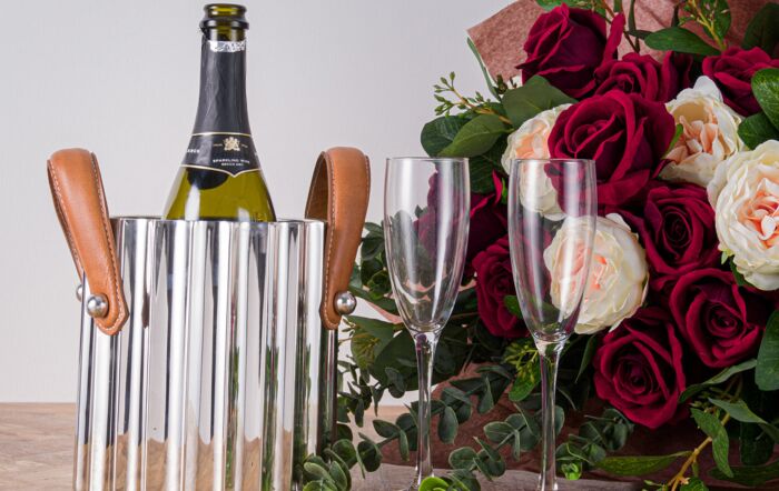 Hill Interiors Silver Fluted Leather Handled Single Champagne Cooler