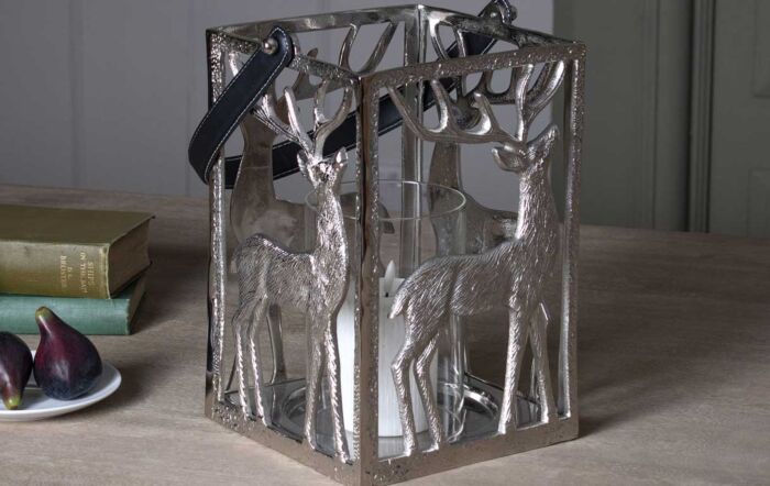 Hill Interiors Silver Stag Hurricane Square Lantern With Black Strap