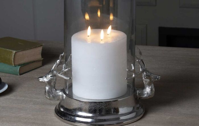 Hill Interiors Silver Stag Heads Hurricane Lantern