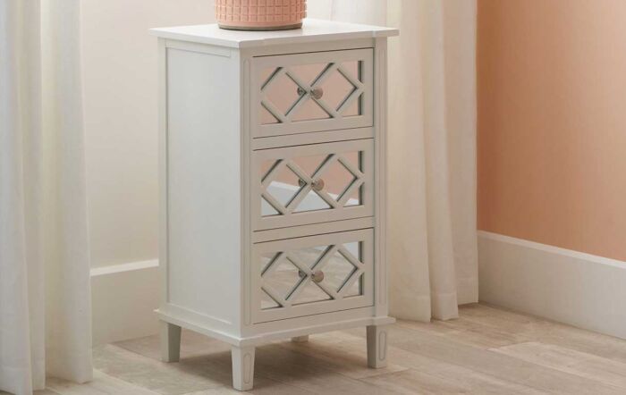 Pacific Lifestyle Puglia Ivory Mirrored Pine Wood 3 Drawer Unit 