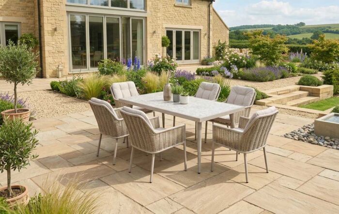 JB Furniture Exclusive Conrad Rectangular 6 Seat Dining Set with Parasol & Base - Latte