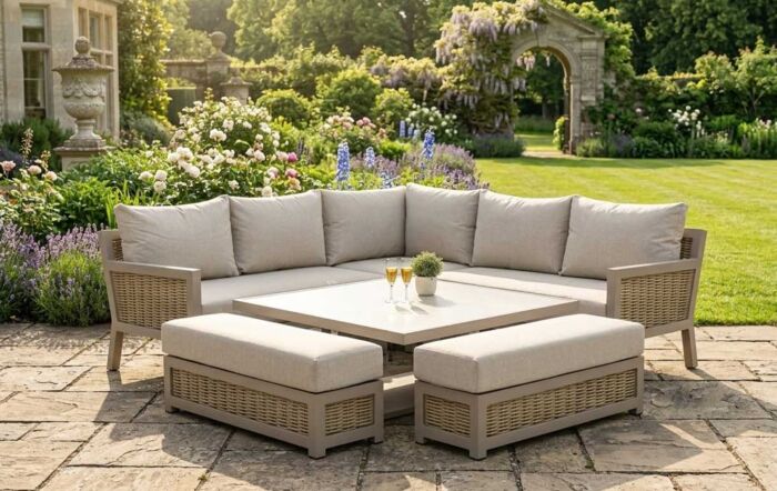 JB Furniture Exclusive Conrad Rattan Square Adjustable Corner Garden Sofa Dining Set - Latte