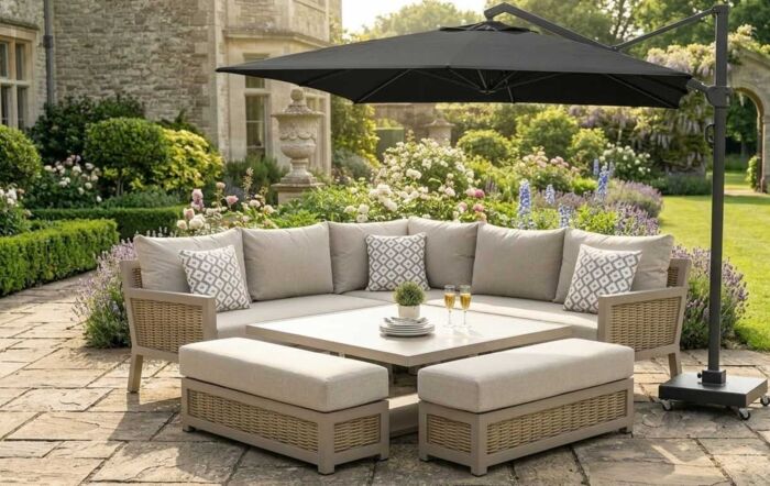 JB Furniture Exclusive Conrad Rattan Square Adjustable Corner Garden Sofa Dining Set - Latte