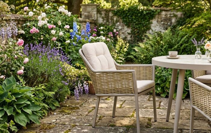 JB Furniture Exclusive Conrad Round 4 Seat Dining Set with Parasol & Base - Latte