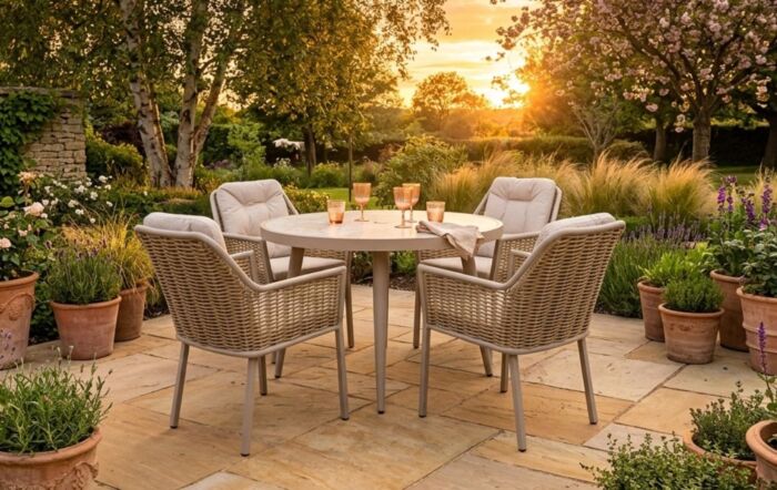 JB Furniture Exclusive Conrad Round 4 Seat Dining Set with Parasol & Base - Latte