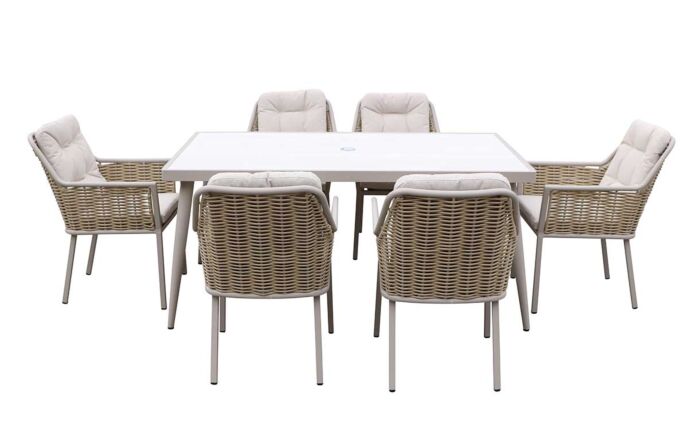 JB Furniture Exclusive Conrad Rectangular 6 Seat Dining Set with Parasol & Base - Latte