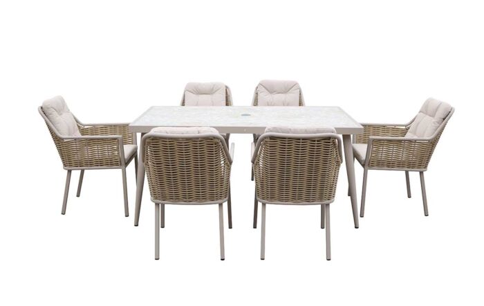 JB Furniture Exclusive Conrad Rectangular 6 Seat Dining Set with Parasol & Base - Latte