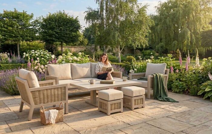 JB Furniture Exclusive Conrad Rattan Three Seat Adjustable Garden Sofa Set - Latte