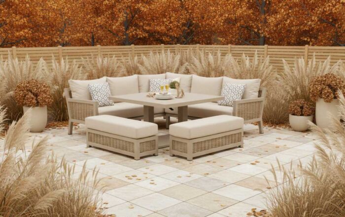 JB Furniture Exclusive Conrad Rattan Square Adjustable Corner Garden Sofa Dining Set - Latte