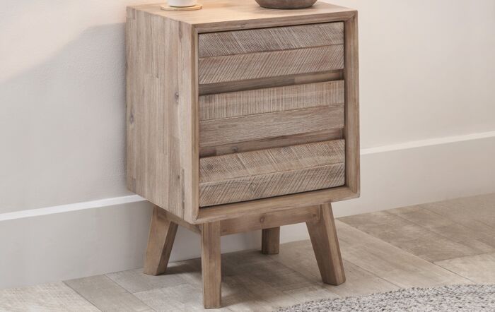 Pacific Lifestyle Kalmar Sand Wash Acacia Wood 3 Drawer Bedside Unit