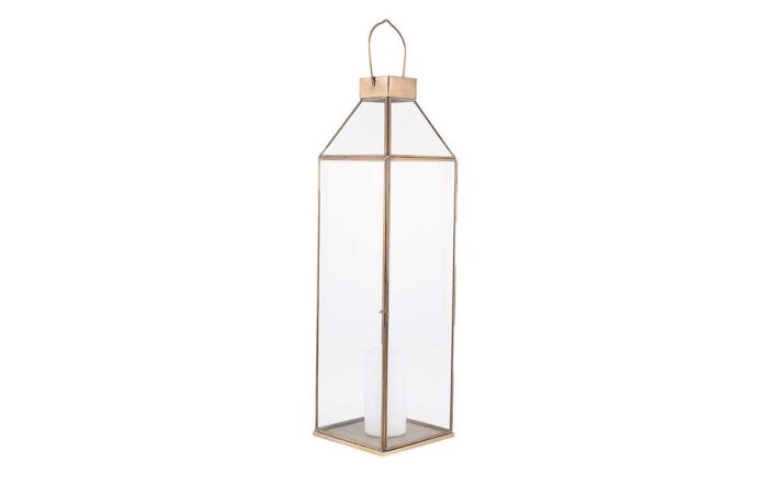 Pacific Lifestyle Shiny Brass Metal & Glass Square Large Lantern