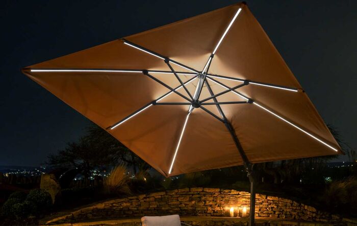 Pacific Lifestyle LED Glow Lighting Side Arm Parasol with Polished Granite Base - Taupe