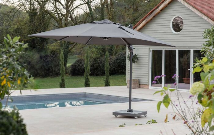 Bramblecrest Lichfield 2.7m Square Side Post Parasol with Granite Base & FREE Protective Cover - Grey