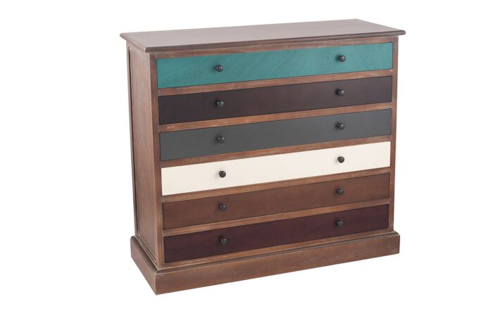 Pacific Lifestyle Loft Pine Wood Multicoloured 6 Drawer Unit