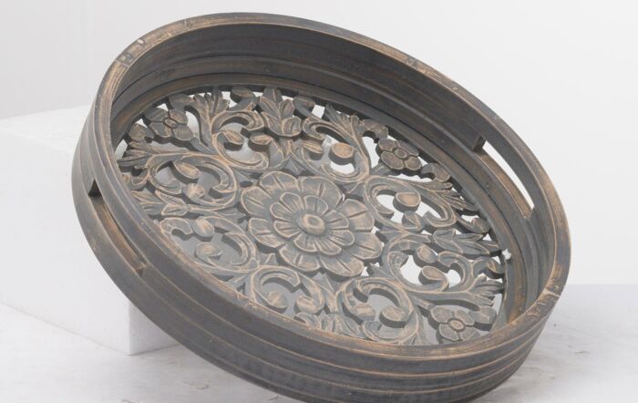 Hill Interiors Set of 2 Carved Grey Wash Louis Trays