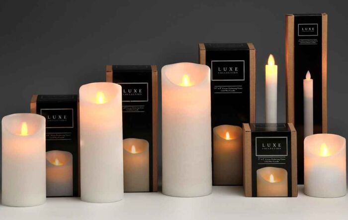 Hill Interiors Luxe Collection 3x8 White Flickering Flame LED Wax Candle Set Of 3