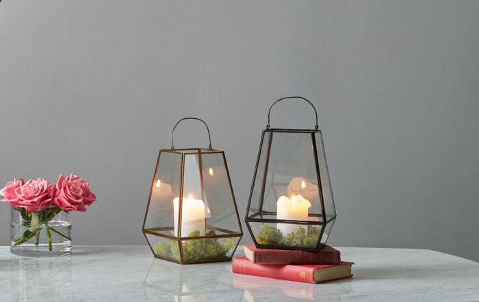 Pacific Lifestyle Matt Black Metal & Clear Glass Geo Lantern