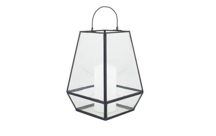 Pacific Lifestyle Matt Black Metal & Clear Glass Geo Lantern
