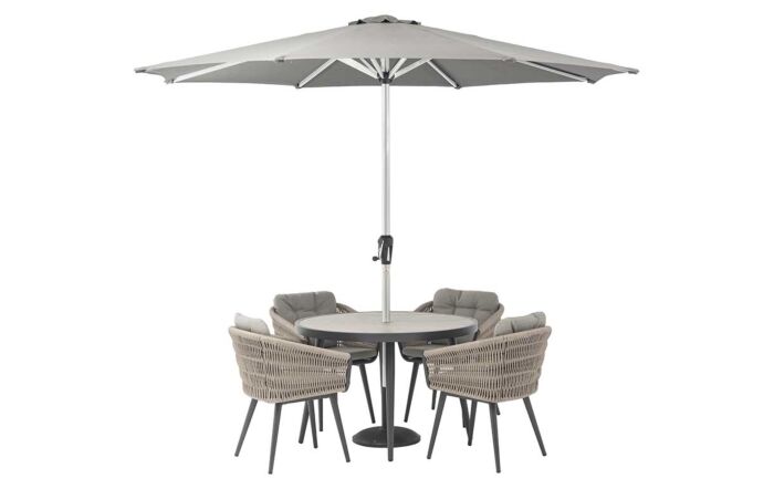 Bramblecrest Mauritius 4 Seat Round Dining Set with Parasol & Base