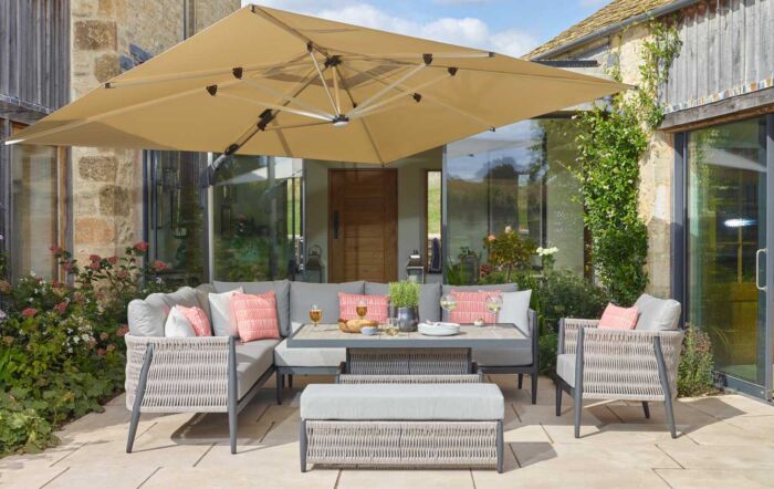 Bramblecrest Mauritius Large Garden Corner Sofa with Armchair and Adjustable Table - Grey