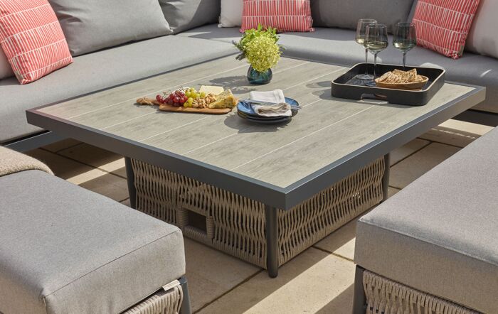 Bramblecrest Mauritius Corner Sofa Set with Ceramic Adjustable Table - Grey