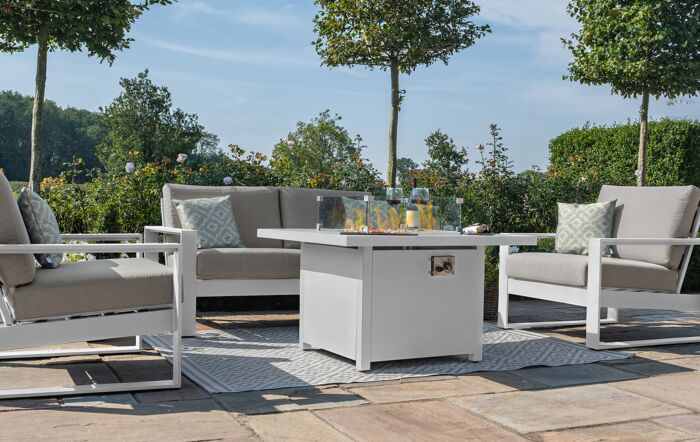 Maze Amalfi 2 Seat Sofa Set with Fire Pit Table - White