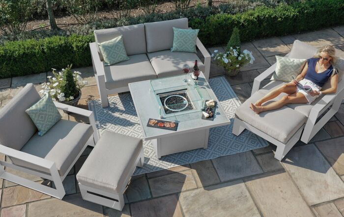 Maze Amalfi 2 Seat Sofa Set with Fire Pit Table - White