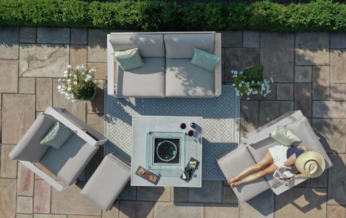 Maze Amalfi 2 Seat Sofa Set with Fire Pit Table - White