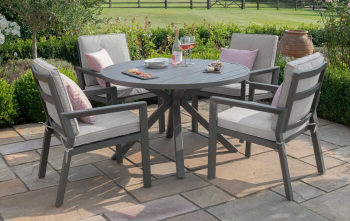 Maze New York 4 Seat Round Aluminium Dining Set - Dove Grey